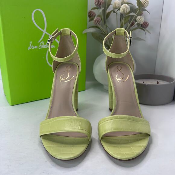 Sam Edelman Yaro Ankle Strap Block Heel Sandal Kiwi Croc Women 9M Tried On - Picture 2 of 10